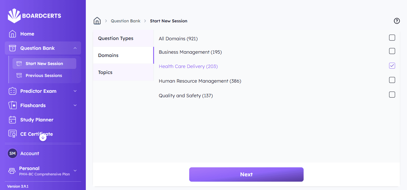 pmh-bc exam filters domains