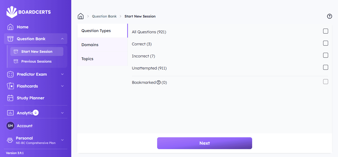ne-bc boardcerts exam filters