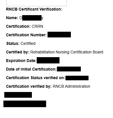 CRRN pass result for Diane OBerry