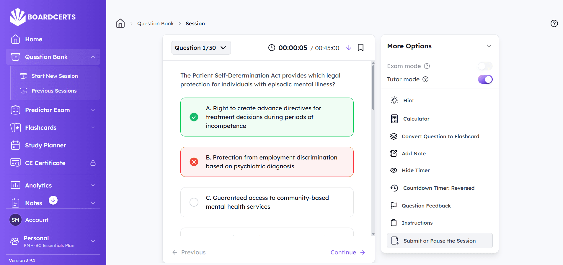 BoardCerts question bank screenshot